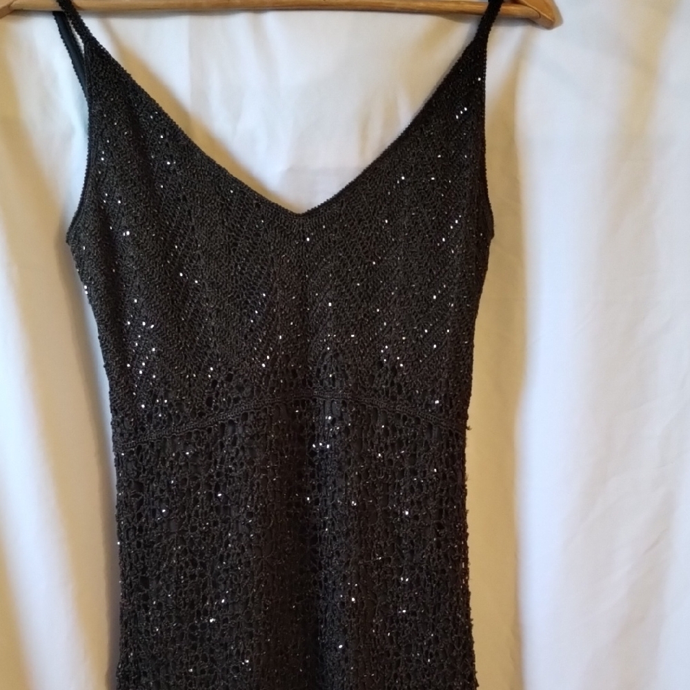 Carmen Marc Valvo Black Sequin Dress
